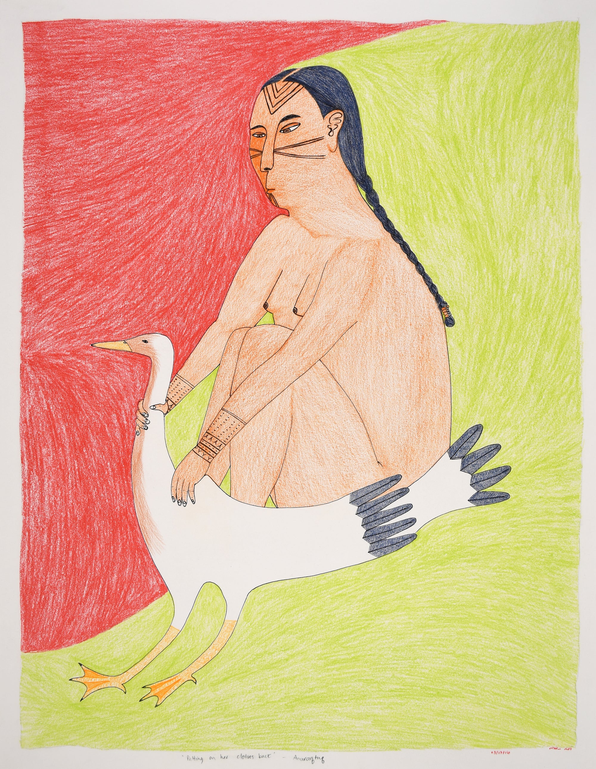Drawing, Putting on her Clothes Back - Anuraqtuq