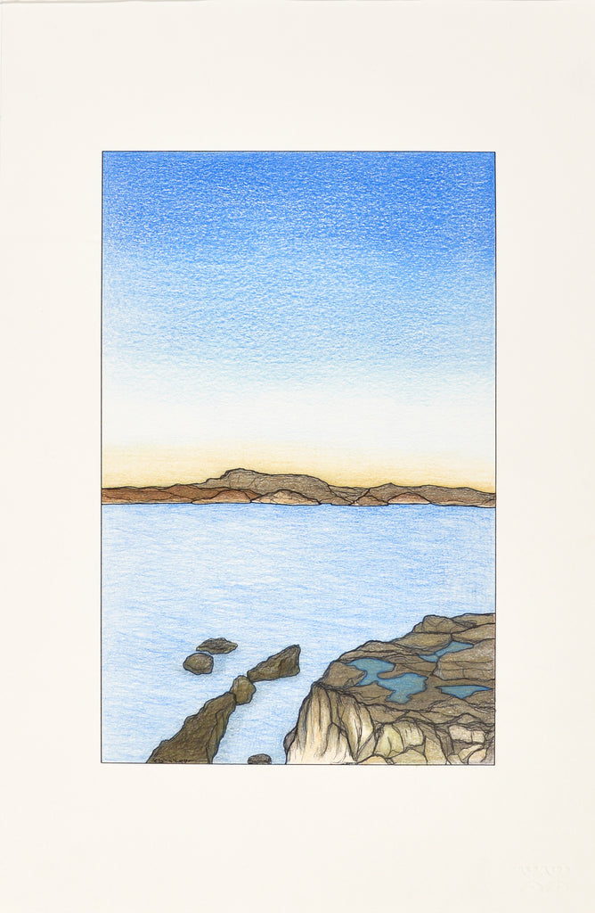 Untitled drawing, open water and cliffs