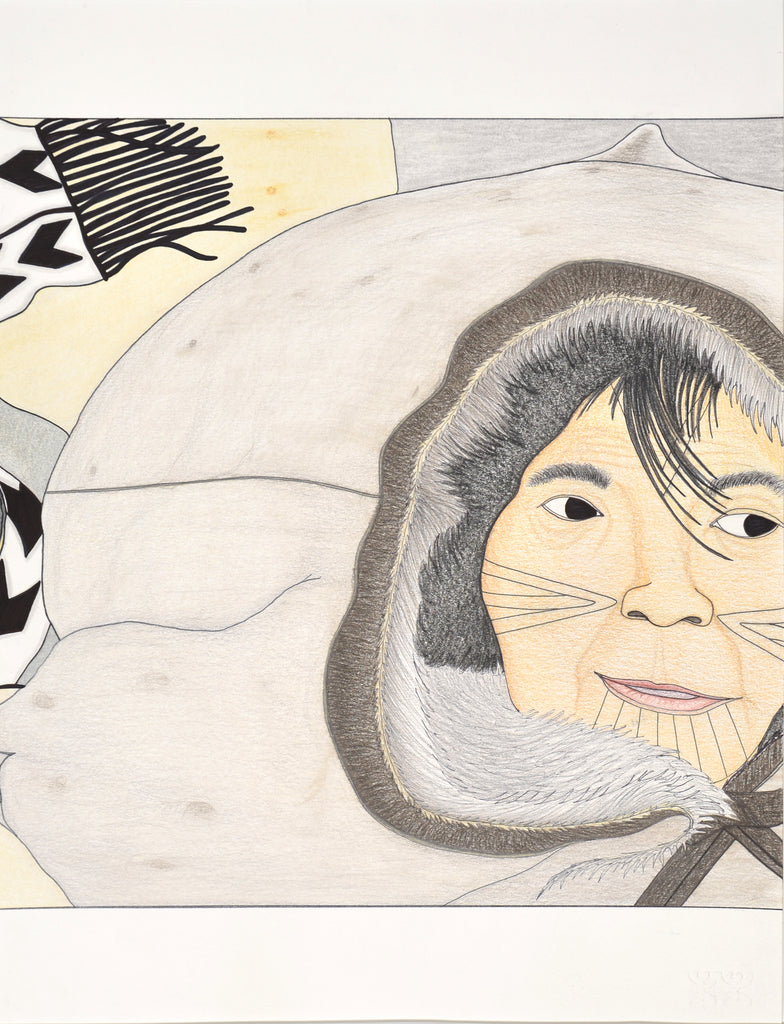 Untitled drawing, Inuit woman in the wind